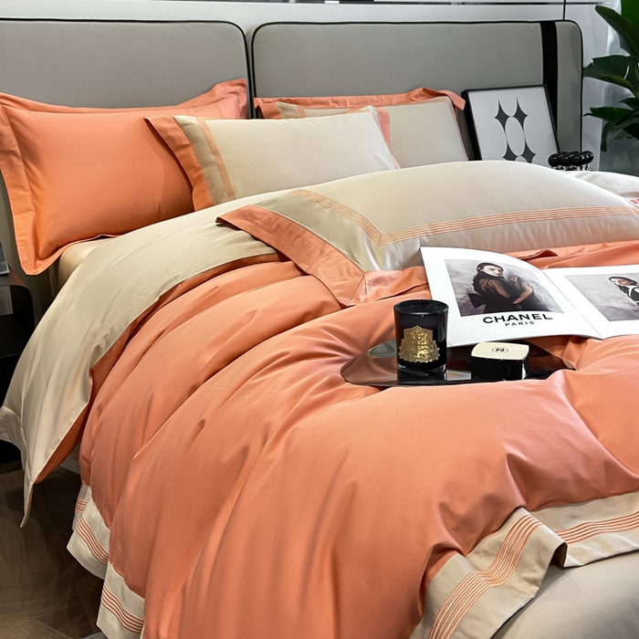 91家纺网 家纺一手货源 找家纺 桃园 2025新款纯棉全棉长绒棉刺绣绣花高端礼盒四件套-莱卡 莱卡爱玛橙