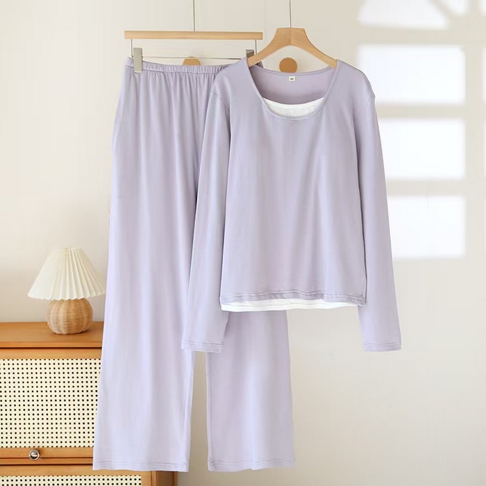 91家纺网 家纺一手货源 找家纺 （总）洛兰沙家居馆【只代发】【只代发】  2025新款超柔软精梳棉亲肤款睡衣女款带胸垫家居服春秋长袖长裤大码家居服套装 