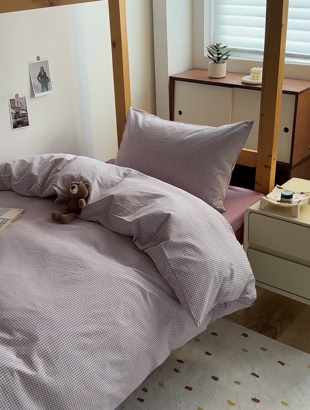 91家纺网 家纺一手货源 找家纺 水洗的故事 2025新款A类色织水洗棉学生三件套 小小格紫-