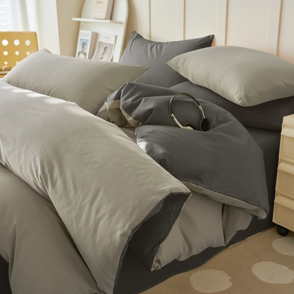 寐绸家纺 2025新款纯棉水洗棉双拼单被套（自然光） 毛毯灰+宝藏灰
