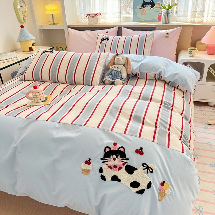 91家纺网 家纺一手货源 找家纺 娜娜 2025新款全棉立体毛巾绣四件套 派对猫咪