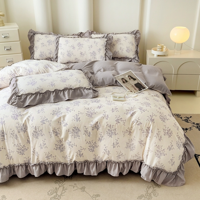 91家纺网 家纺一手货源 找家纺 金米诺 2025新款韩版有氧针织棉双层纱四件套 娜朵