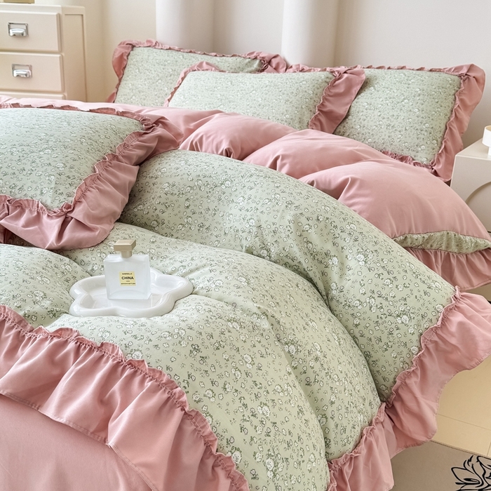 91家纺网 家纺一手货源 找家纺 金米诺 2025新款韩版有氧针织棉双层纱四件套 秘密花园