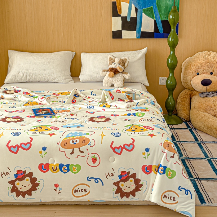 91家纺网 家纺一手货源 找家纺 品乐家纺 2025新款A类针织棉大豆被夏被夏凉被空调被学生被子 动物乐园