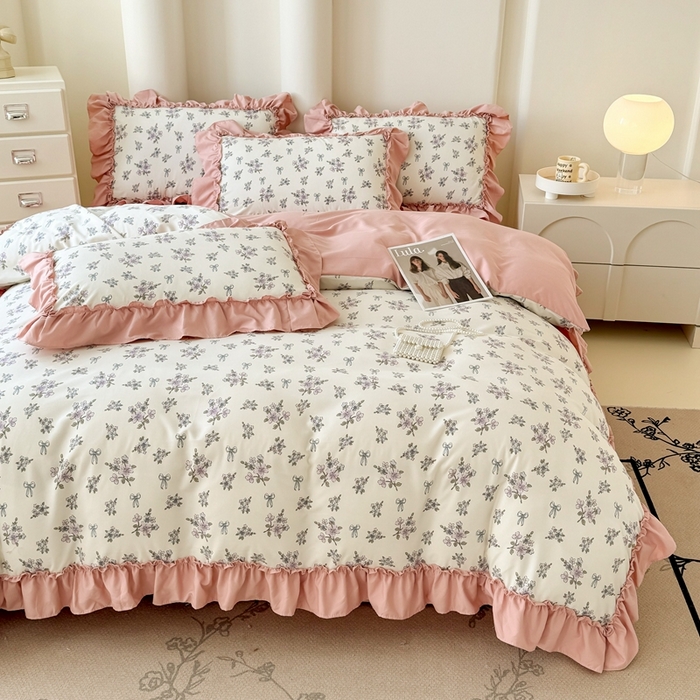 91家纺网 家纺一手货源 找家纺 （总）金米诺 2025新款韩版有氧针织棉双层纱四件套