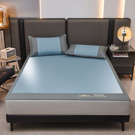 莱轩席业 2025新款立体刺绣雪藤席古藤凉席 蓝色