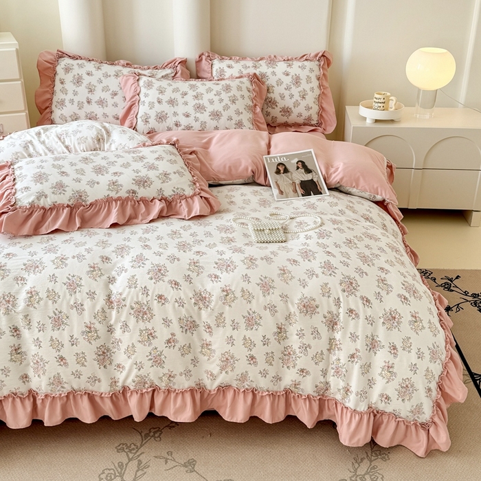 91家纺网 家纺一手货源 找家纺 金米诺 2025新款韩版有氧针织棉双层纱四件套 晨汐