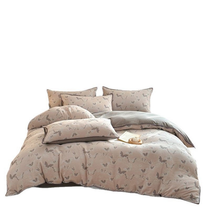 91家纺网 家纺一手货源 找家纺 2025【A类纯棉三层纱四件套】日式无印纯棉四件套良品贝壳绣全棉A类三层纱提花款床品被套床单