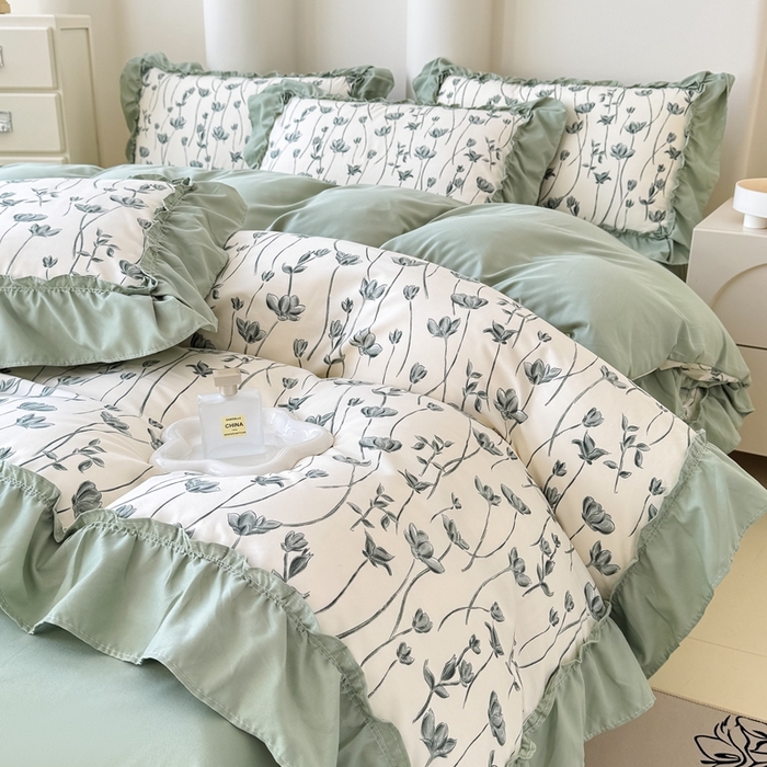 91家纺网 家纺一手货源 找家纺 金米诺 2025新款韩版有氧针织棉双层纱四件套 格瑞