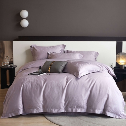 榻尚家居 2025春夏新款长绒棉全棉纯棉贡缎提花手工立体埋绳工艺四件套 维斯纳（温馨紫）
