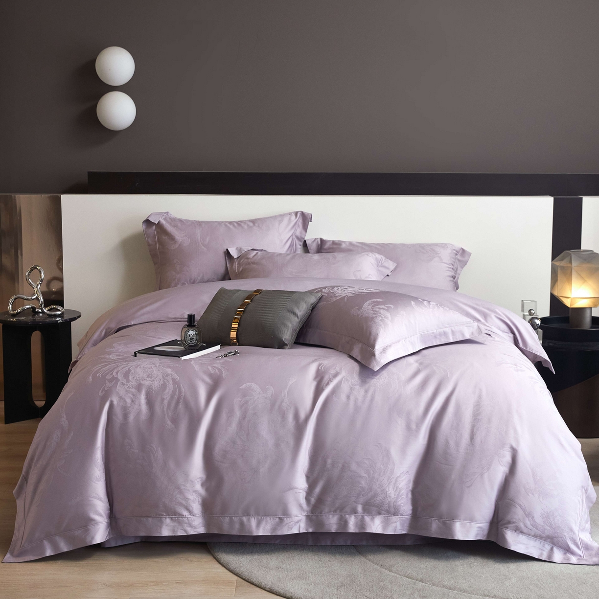 91家纺网 家纺一手货源 找家纺 榻尚家居 2025春夏新款长绒棉全棉纯棉贡缎提花手工立体埋绳工艺四件套 维斯纳（温馨紫）