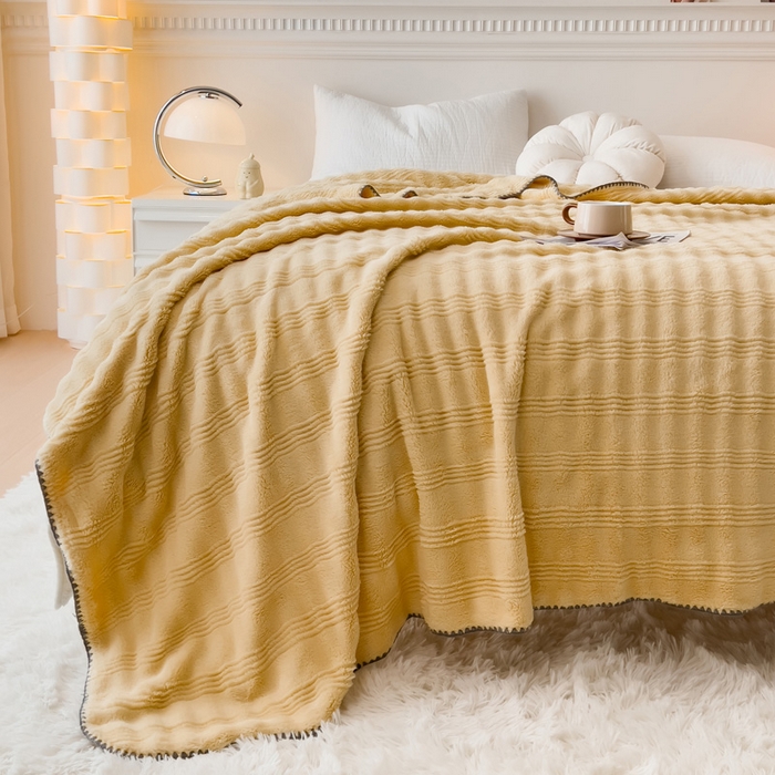 91家纺网 家纺一手货源 找家纺 宜家坊 2025新款高克重双面绒毛卡兔绒多功能毛毯 荧光黄