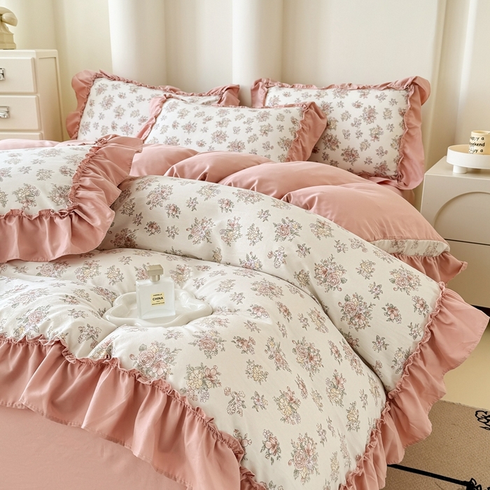 91家纺网 家纺一手货源 找家纺 金米诺 2025新款韩版有氧针织棉双层纱四件套 晨汐