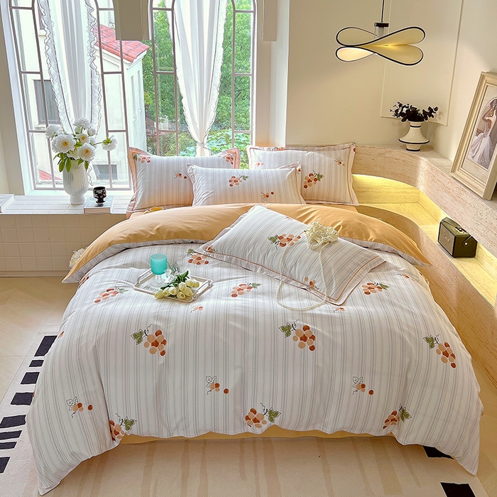 91家纺网 家纺一手货源 找家纺 梧桐树 2025新款100%全棉13372加厚印花四件套 A28伴夏-桔