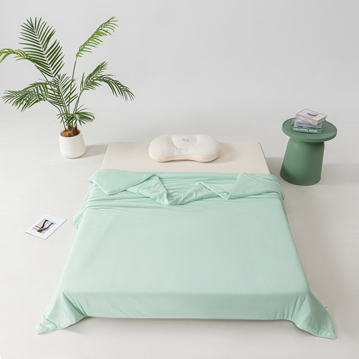 91家纺网 家纺一手货源 找家纺 鑫贝阳 2025春夏新款纯色双拼A类凉感丝夏凉被 薄荷绿