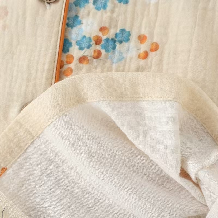 91家纺网 家纺一手货源 找家纺 洛兰沙家居馆【只代发】【只代发】2025新款简约印花睡衣女春夏季宽松休闲家居服长袖开衫套装印花棉纱两件套   花束翻领