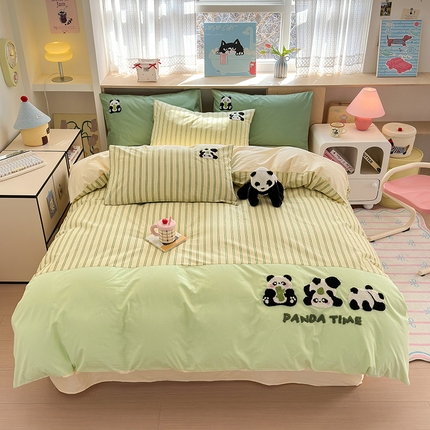 娜娜 2025新款全棉立体毛巾绣四件套 熊猫墩墩