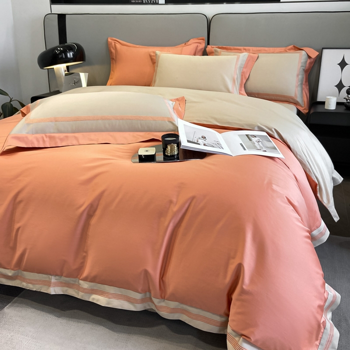 91家纺网 家纺一手货源 找家纺 桃园 2025新款纯棉全棉长绒棉刺绣绣花高端礼盒四件套-莱卡 莱卡爱玛橙