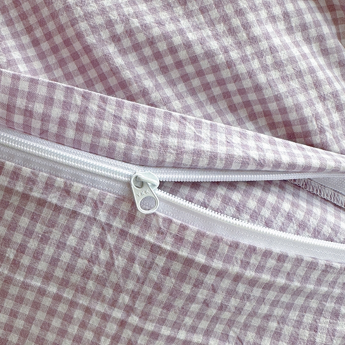 91家纺网 家纺一手货源 找家纺 水洗的故事 2025新款A类色织水洗棉学生三件套 小小格紫-