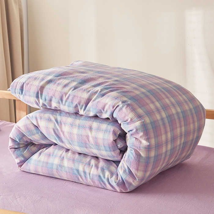 91家纺网 家纺一手货源 找家纺 水洗的故事 2025新款开学季色织水洗棉学生宿舍三件套 炫彩紫