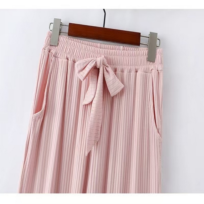 91家纺网 家纺一手货源 找家纺 洛兰沙家居馆【只代发】【只代发】 2025新款外贸欧美风8*5宽坑条莫代尔睡衣女春夏秋开衫翻领短袖长裤家居服 粉色