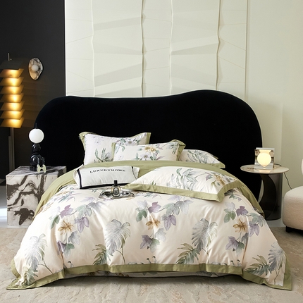 91家纺网 家纺一手货源 找家纺 薏思家纺 2025新款13376铂金棉大飞边工艺四件套如梦绿