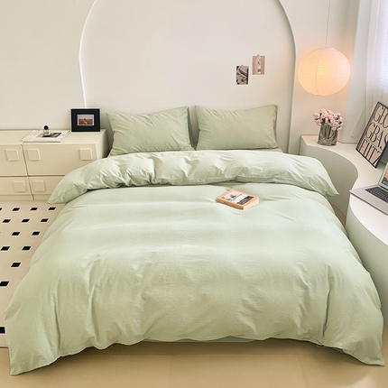 水洗的故事 2025新款色织水洗棉多巴胺纯色款四件套 果绿