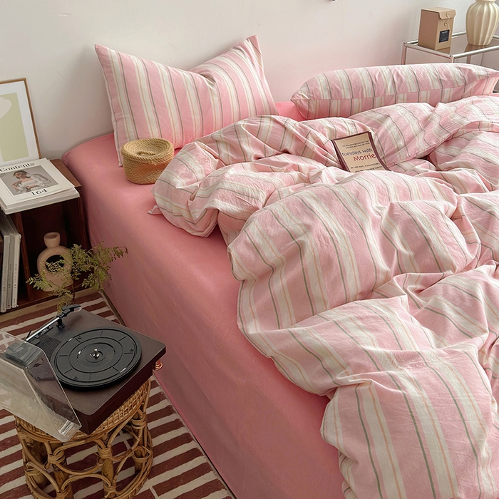 91家纺网 家纺一手货源 找家纺 水洗的故事 2025新款无印良品水洗棉四件套 粉彩