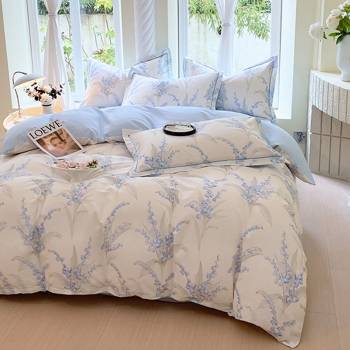 91家纺网 家纺一手货源 找家纺 梧桐树 2025新款100%全棉13372加厚印花四件套 A24铃兰蓝