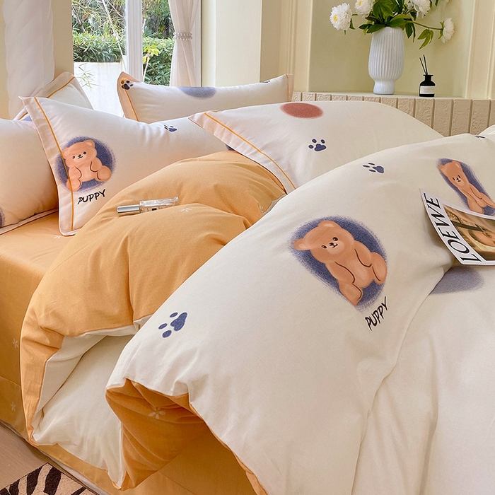 91家纺网 家纺一手货源 找家纺 梧桐树 2025新款100%全棉13372加厚印花四件套 A23萌宠派对