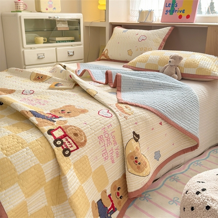 美优兰 2025新款双面全棉水洗床盖黄油小熊