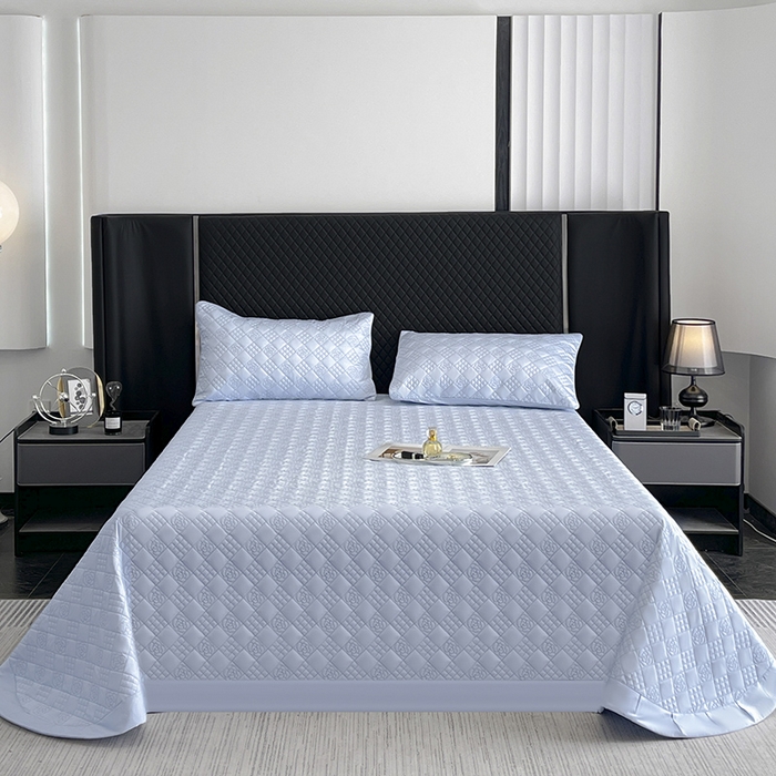 91家纺网 家纺一手货源 找家纺 2025新款A类100支长绒棉夹棉床盖三件套全棉纯棉加厚绗绣床单四季款床上用品 慕蓝