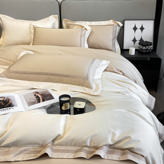 91家纺网 家纺一手货源 找家纺 桃园 2025新款纯棉全棉长绒棉刺绣绣花高端礼盒四件套-莱卡 莱卡香槟