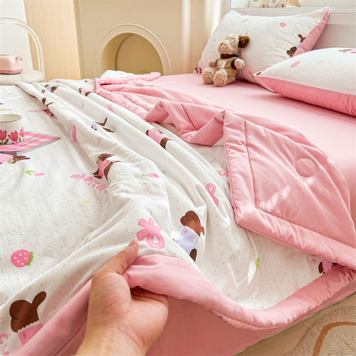 91家纺网 家纺一手货源 找家纺 秋泽家纺 2025春夏新款水洗棉双层纱大豆纤维夏被夏凉被空调被 快乐汪汪