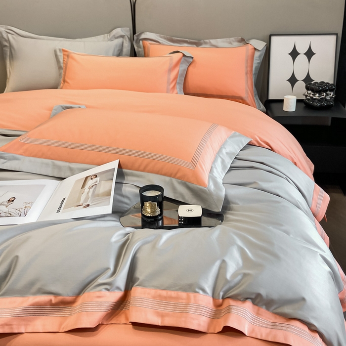 91家纺网 家纺一手货源 找家纺 桃园 2025新款纯棉全棉长绒棉刺绣绣花高端礼盒四件套-莱卡 莱卡迷雾灰