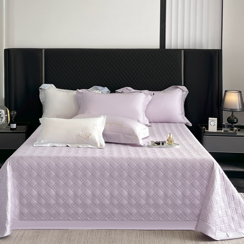 91家纺网 家纺一手货源 找家纺 2025新款A类100支长绒棉夹棉床盖三件套全棉纯棉加厚绗绣床单四季款床上用品 黛紫