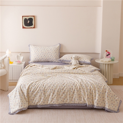 优被业 2025新款全棉韩式小碎花花边夏被 梦蝶