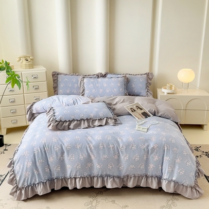 91家纺网 家纺一手货源 找家纺 金米诺 2025新款韩版有氧针织棉双层纱四件套 花俏