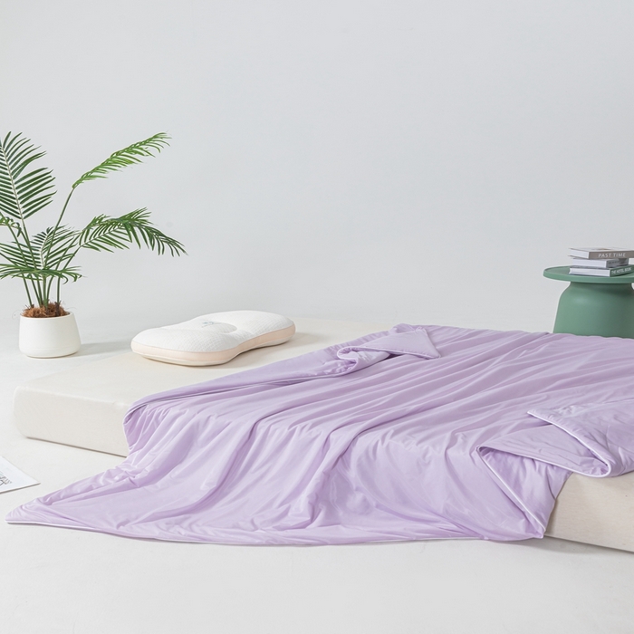 91家纺网 家纺一手货源 找家纺 鑫贝阳 2025春夏新款纯色双拼A类凉感丝夏凉被 梦幻紫