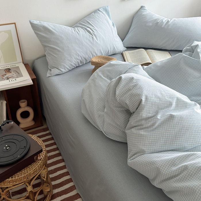 91家纺网 家纺一手货源 找家纺 水洗的故事 2025新款无印良品水洗棉四件套 小小格蓝