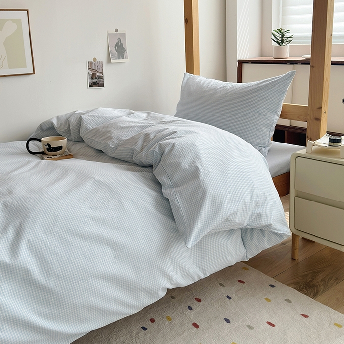 91家纺网 家纺一手货源 找家纺 水洗的故事 2025新款A类色织水洗棉学生三件套 小小格兰-