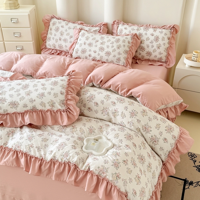 91家纺网 家纺一手货源 找家纺 金米诺 2025新款韩版有氧针织棉双层纱四件套 晨汐