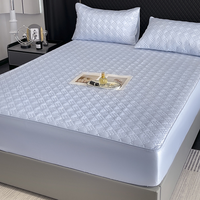 91家纺网 家纺一手货源 找家纺 2025A类母婴级长绒棉夹棉床笠三件套纯棉全棉加厚席梦思床罩床套四季款保护罩 慕蓝