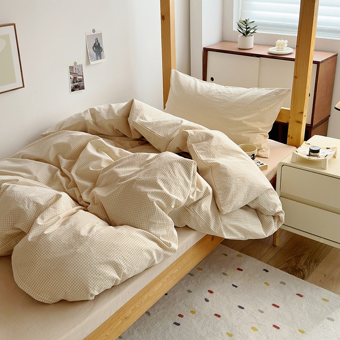 91家纺网 家纺一手货源 找家纺 水洗的故事 2025新款A类色织水洗棉学生三件套 小小格米-