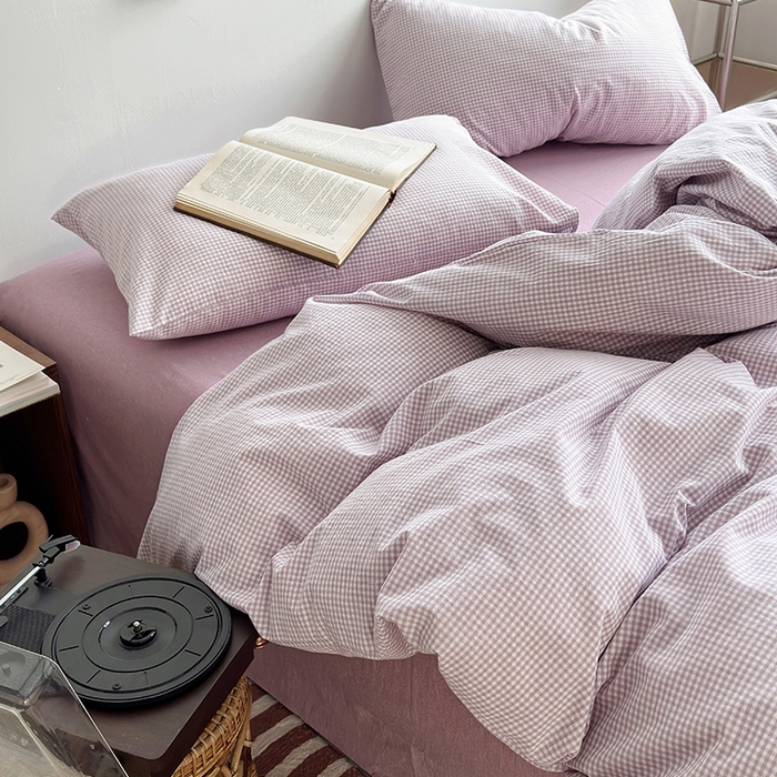 91家纺网 家纺一手货源 找家纺 水洗的故事 2025新款无印良品水洗棉四件套 小小格紫