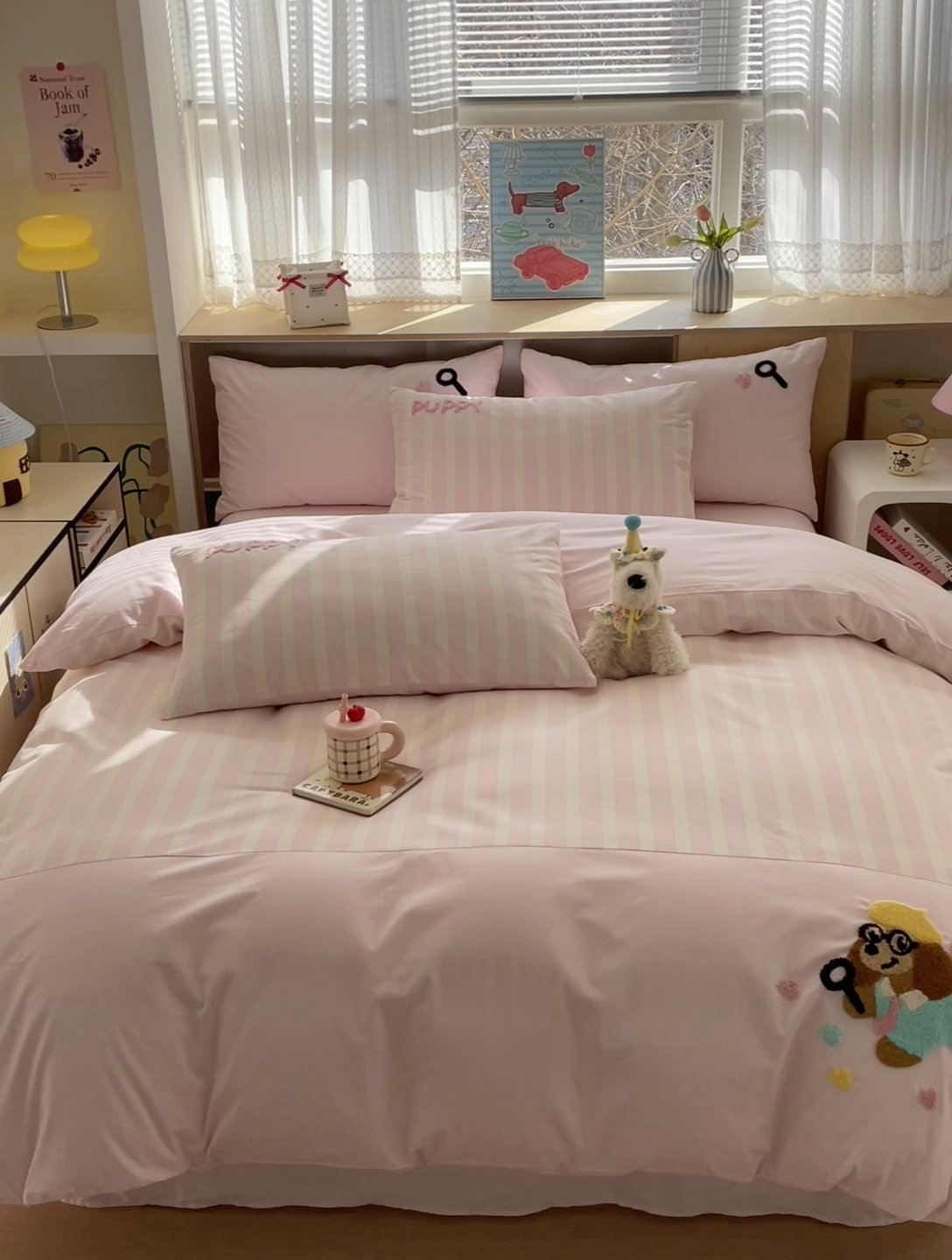 91家纺网 家纺一手货源 找家纺 娜娜 2025新款全棉立体毛巾绣四件套 快乐小狗