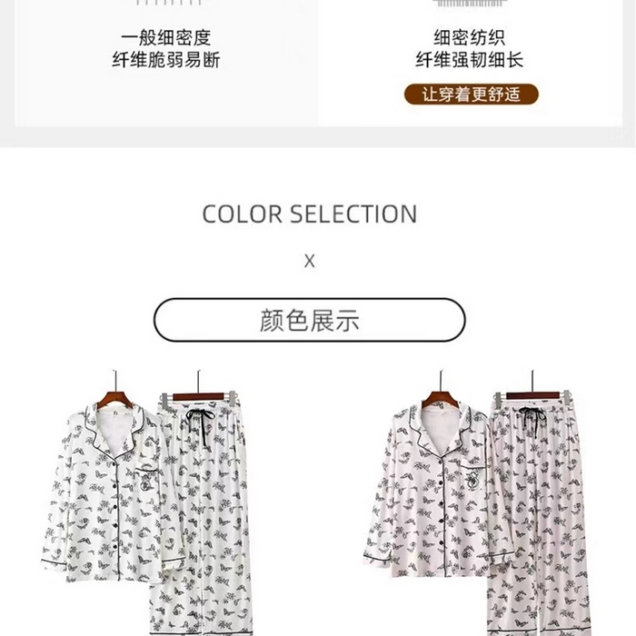91家纺网 家纺一手货源 找家纺 洛兰沙家居馆【只代发】【只代发】2025新款跨境春秋款莫代尔蝴蝶印花睡衣女长袖长裤开衫翻领大码家居服套装  蝴蝶粉色
