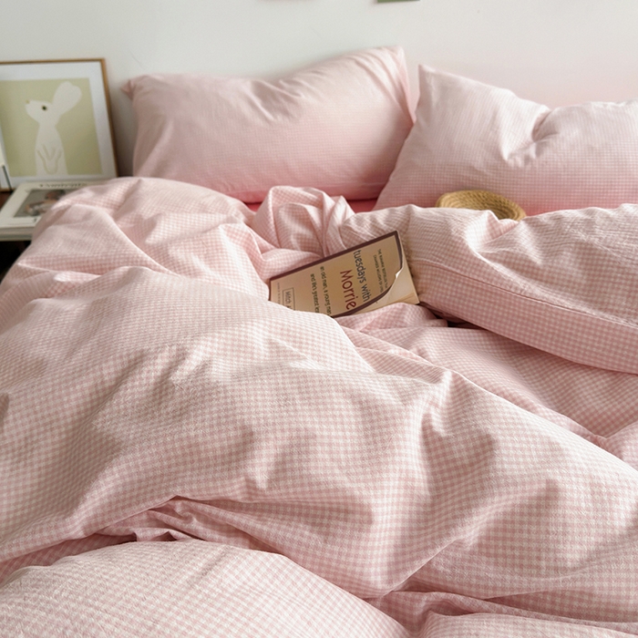 91家纺网 家纺一手货源 找家纺 水洗的故事 2025新款无印良品水洗棉四件套 小小格粉