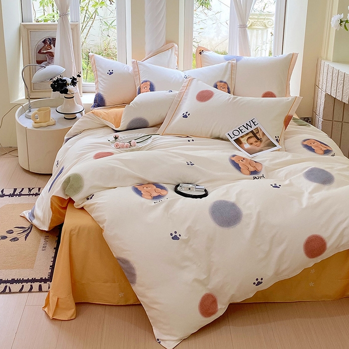 91家纺网 家纺一手货源 找家纺 梧桐树 2025新款100%全棉13372加厚印花四件套 A23萌宠派对