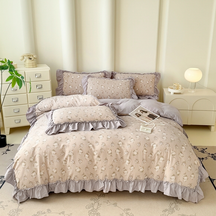 91家纺网 家纺一手货源 找家纺 金米诺 2025新款韩版有氧针织棉双层纱四件套 森语